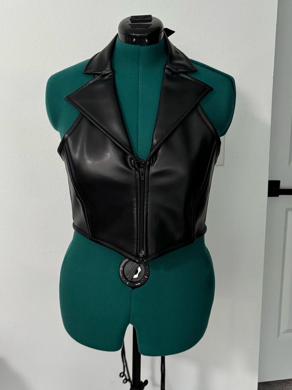 Black Faux Leather Halter Zip Corset